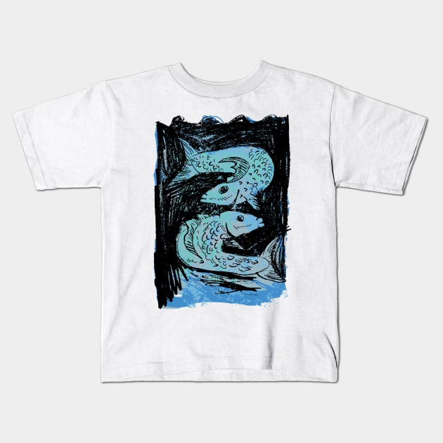Pisces astrological illustration with fish Kids T-Shirt by JDawnInk